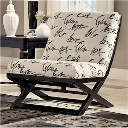 Armless Showood Accent Chair with Abstract Script Fabric